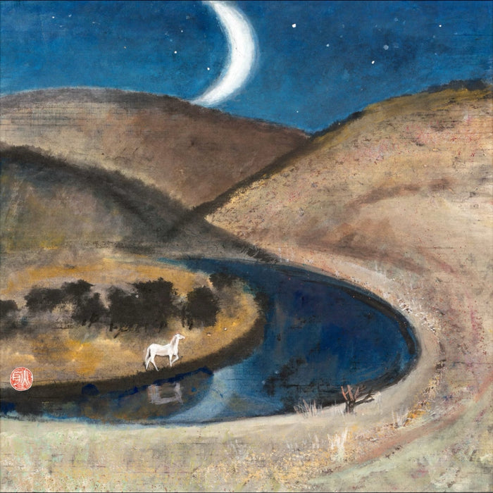 Geng Yukun's Heavy-Color Masterpiece "Dunhuang Crescent Moon Spring" (1991) – A Sacred Oasis of the Silk Road in Miniature