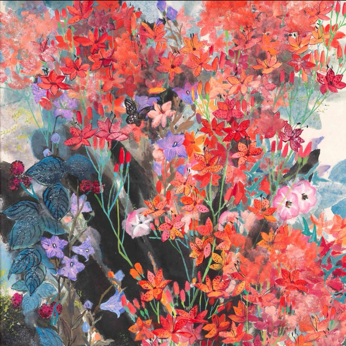 Geng Yukun's "Mountains Abloom with Flowers" (1977) Abstract Heavy-Color Oil Painting Reproduction - Infuse Your Space with Eternal Spring