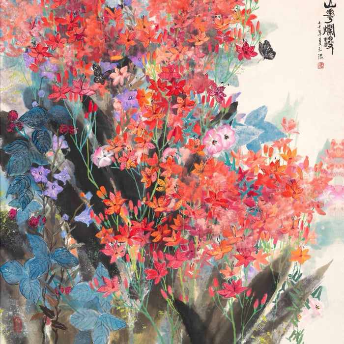 Geng Yukun's "Mountains Abloom with Flowers" (1977) Abstract Heavy-Color Oil Painting Reproduction - Infuse Your Space with Eternal Spring