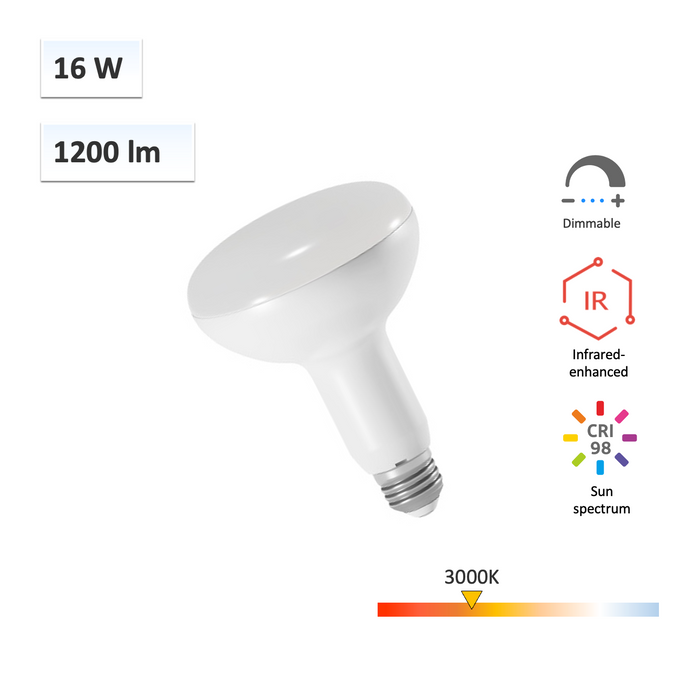 SunWave+™ Infrared-Enhanced Full-Spectrum CRI98 16W BR30 Flicker-Free LED Bulb 3000K