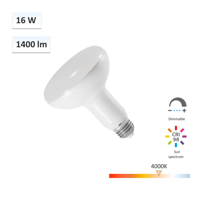 SunWave™ CRI 98 Flicker-Free Wellness Lighting 16W BR30 LED Bulb 4000K yujileds wellness lighting