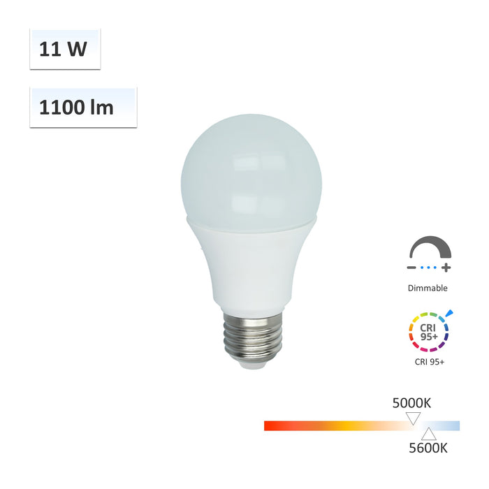 CRI-MAX™ CRI 95+ A19 Dimmable E26 120V 11W LED Bulb 5000K 5600K