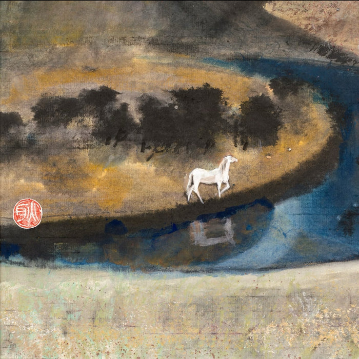 Geng Yukun's Heavy-Color Masterpiece "Dunhuang Crescent Moon Spring" (1991) – A Sacred Oasis of the Silk Road in Miniature
