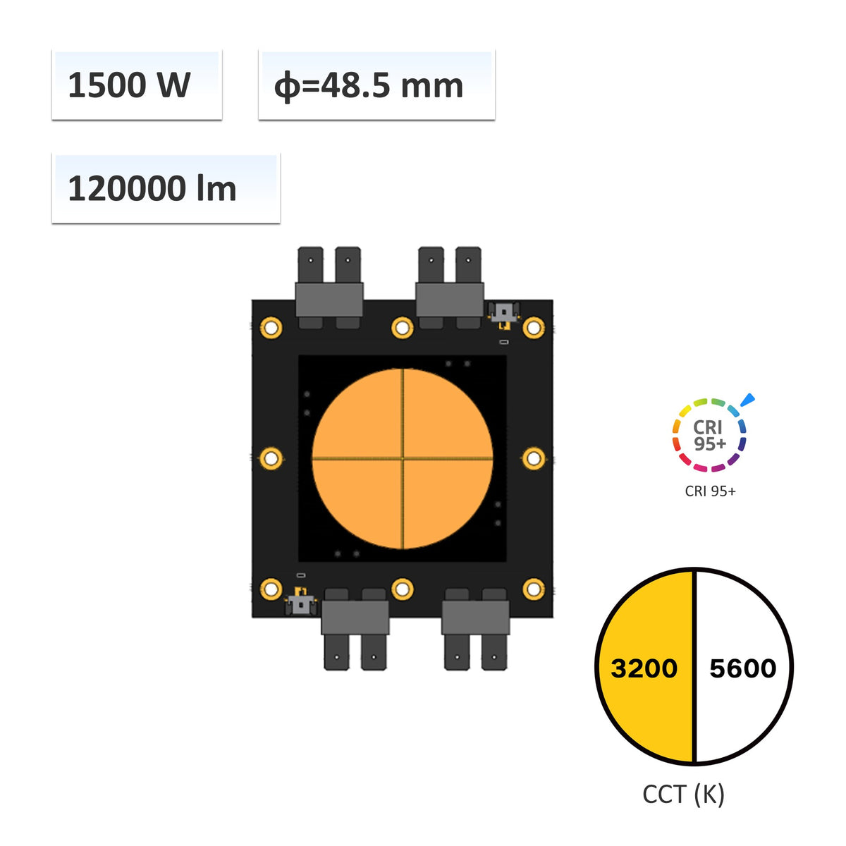 High Cri Led Chip YUJILEDS® CRI 95+ High Power 1500W Flip Chip COB LED 3200K 5600K - 480