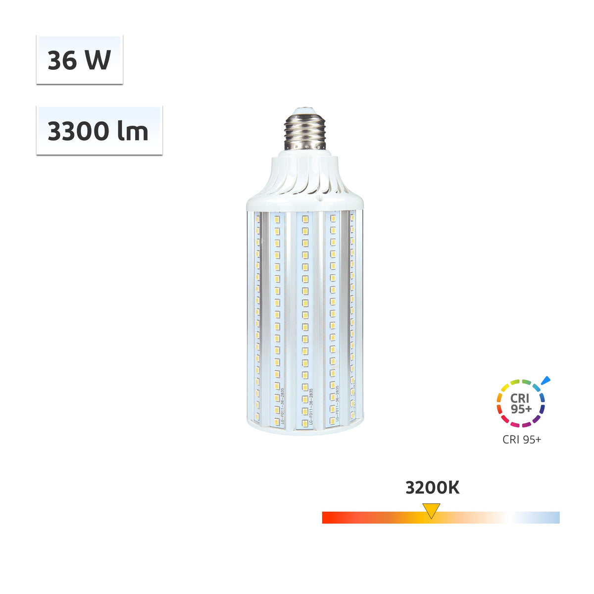 CRI-MAX™ CRI 95+ E27 36W LED Corn Bulb 3200K