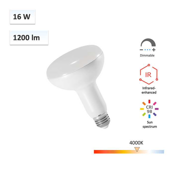 SunWave+™ Infrared-Enhanced Full-Spectrum CRI98 16W BR30 Flicker-Free LED Bulb 4000K