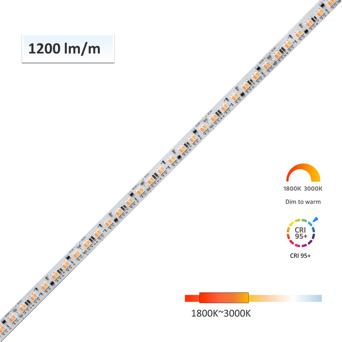 CRI-MAX™ CRI 95+ Dim to Warm LED Flexible Strip 1800K-3000K - Human Centric Lighting - 5m/Reel