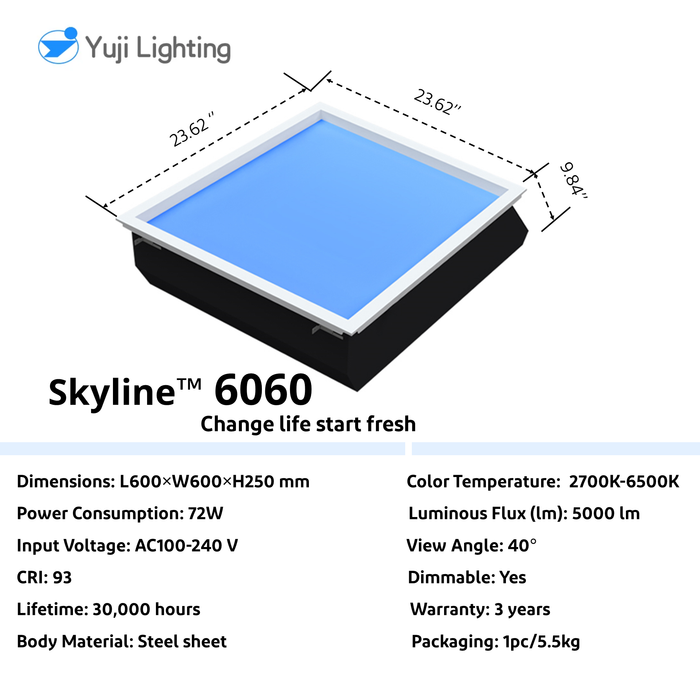 Yuji Skyline™ CRI 93 72W 6060 Rooflight Ceiling Light 2700K-6500K