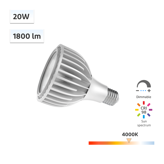Yuji SunWave™ CRI 98 Flicker-Free Wellness Lighting 20W Dimmable PAR30 LED Bulb 4000K