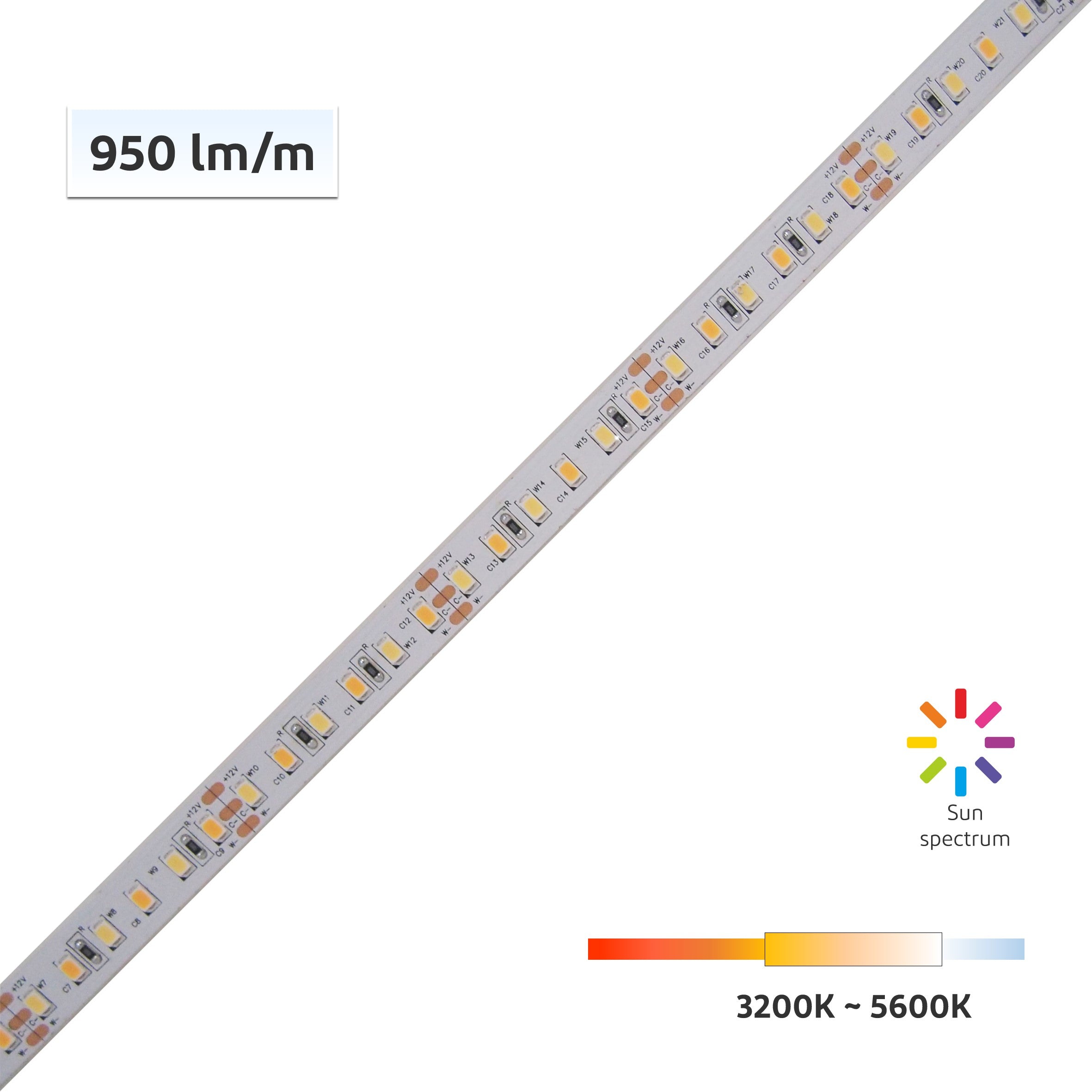 SunWave™ CRI 98 Tunable White LED Flexible Strip 3200K-5600K - 5m/Reel
